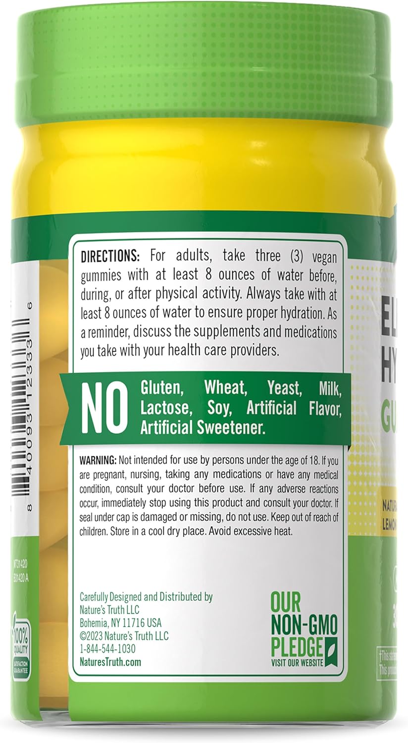 Vegan Lemon Electrolyte Gummies for Hydration | Non-GMO & Gluten Free | 30 Count