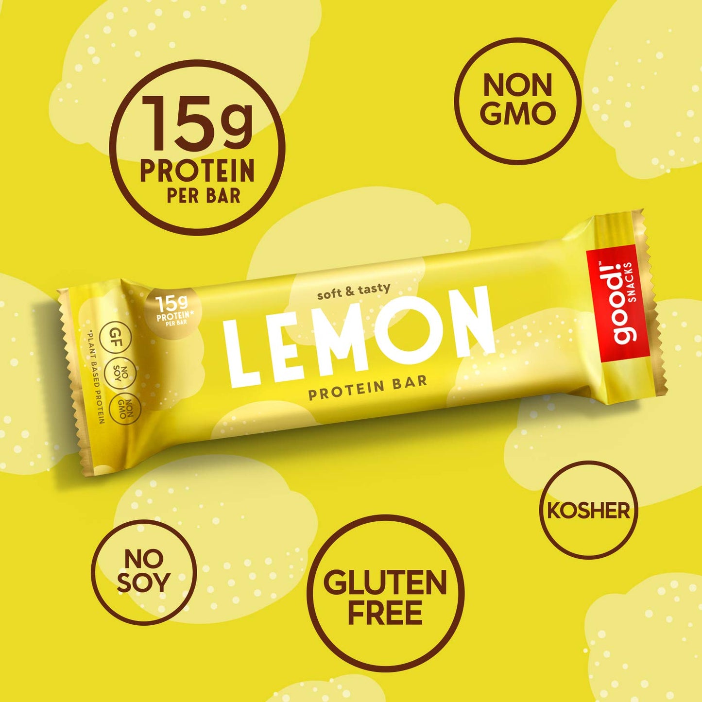 Vegan Lemon Protein Bars - Gluten-Free, Plant Based, Low Sugar, Kosher, Soy Free, Non GMO - 15g Protein (12 Bars)