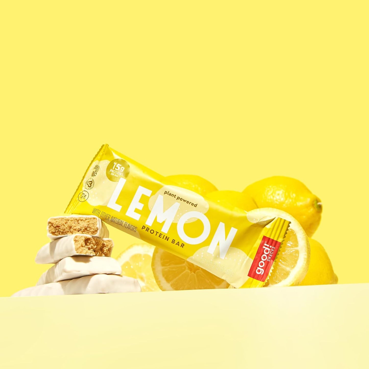 Vegan Lemon Protein Bars - Gluten-Free, Plant Based, Low Sugar, Kosher, Soy Free, Non GMO - 15g Protein (12 Bars)