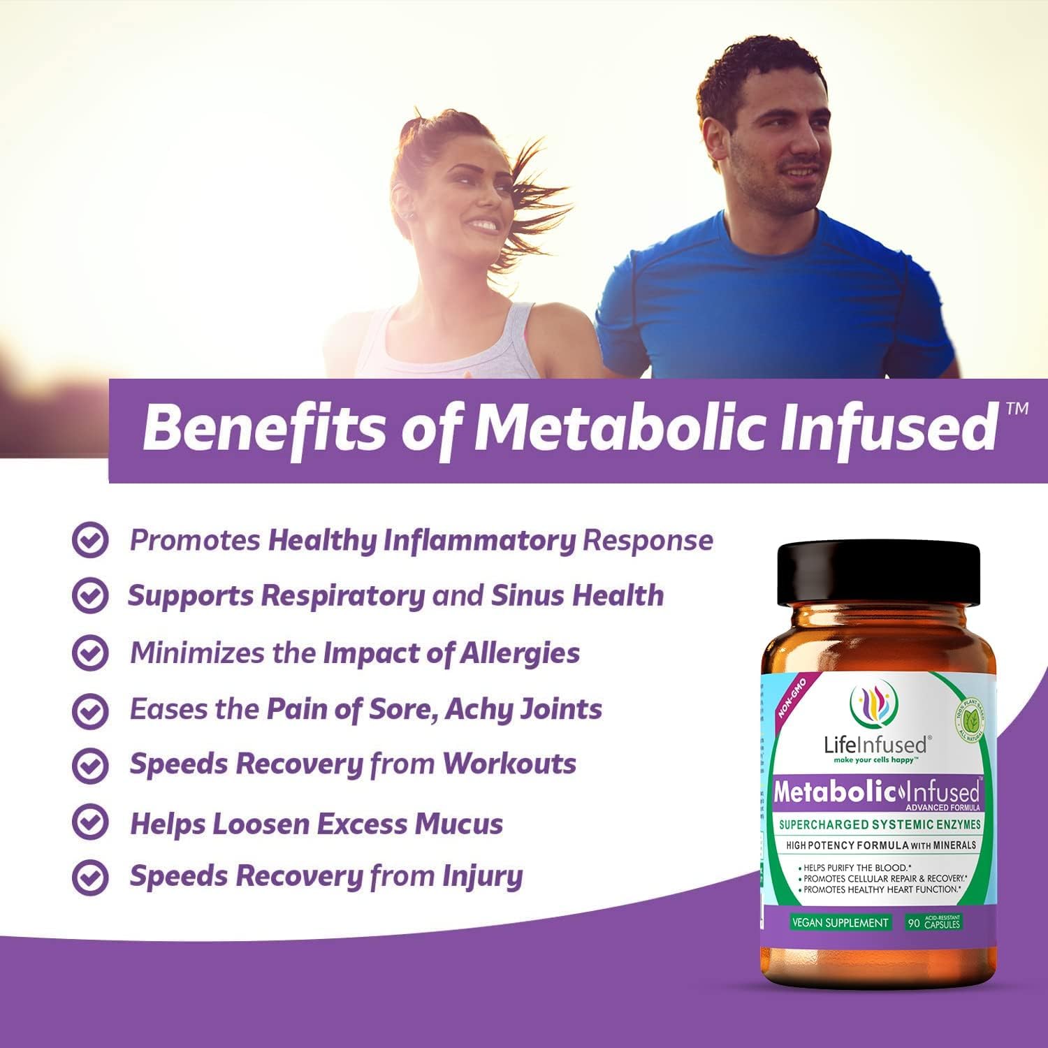 Vegan Life Infused Metabolic Support with 11 Enzymes & 72 Minerals for Immune Health - 90 Servings