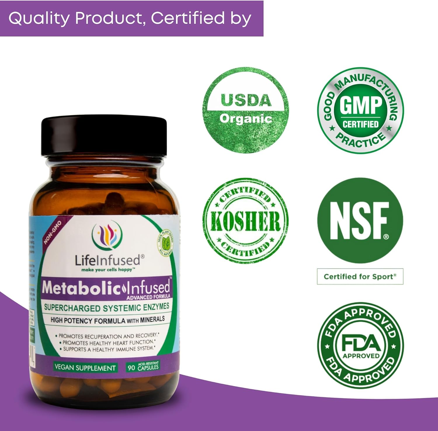 Vegan Life Infused Metabolic Support with 11 Enzymes & 72 Minerals for Immune Health - 90 Servings