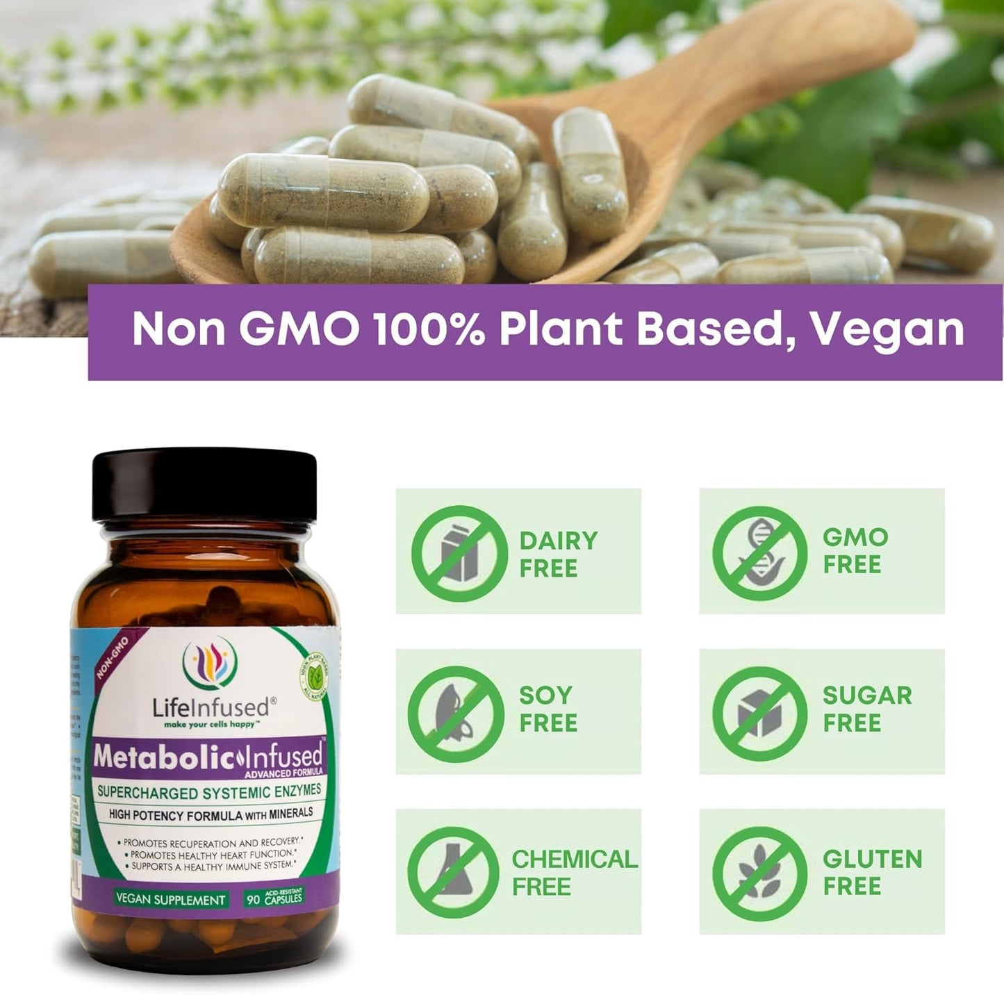 Vegan Life Infused Metabolic Support with 11 Enzymes & 72 Minerals for Immune Health - 90 Servings