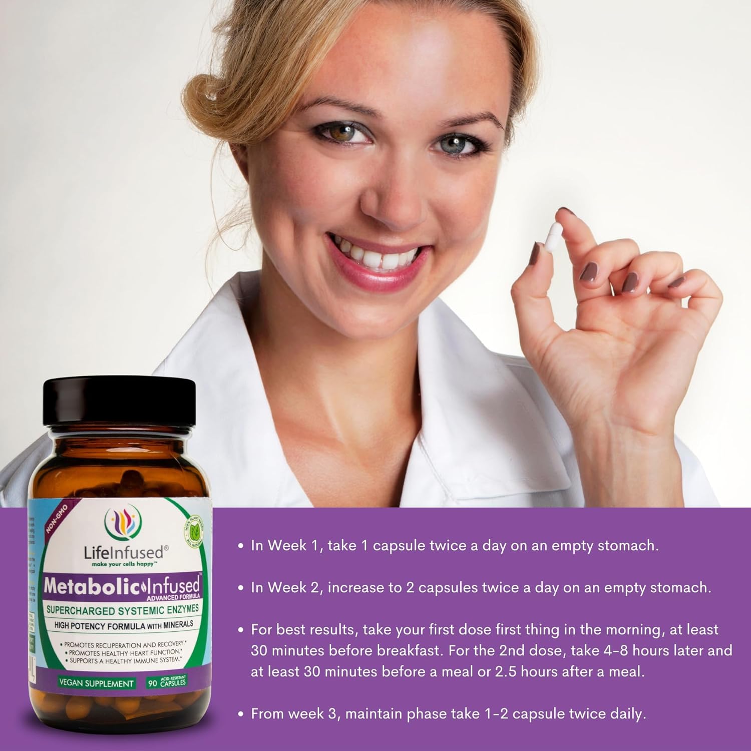 Vegan Life Infused Metabolic Support with 11 Enzymes & 72 Minerals for Immune Health - 90 Servings