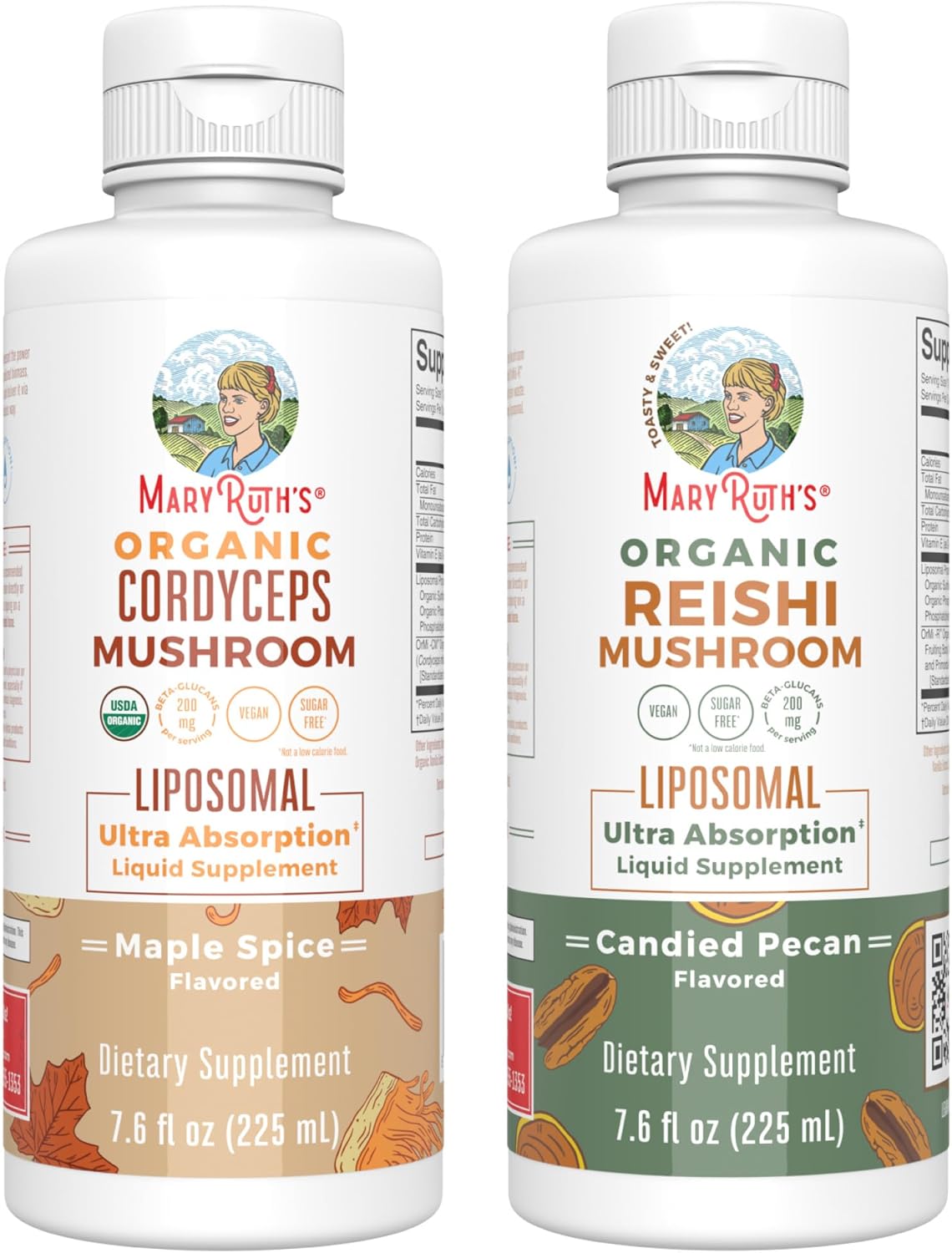 Vegan Liposomal Cordyceps & Reishi Mushroom Vitamins for Immunity & Skin, Maple Spice & Candied Pecan Flavors | Clean Label Project Verified | Non-GMO & Gluten-Free