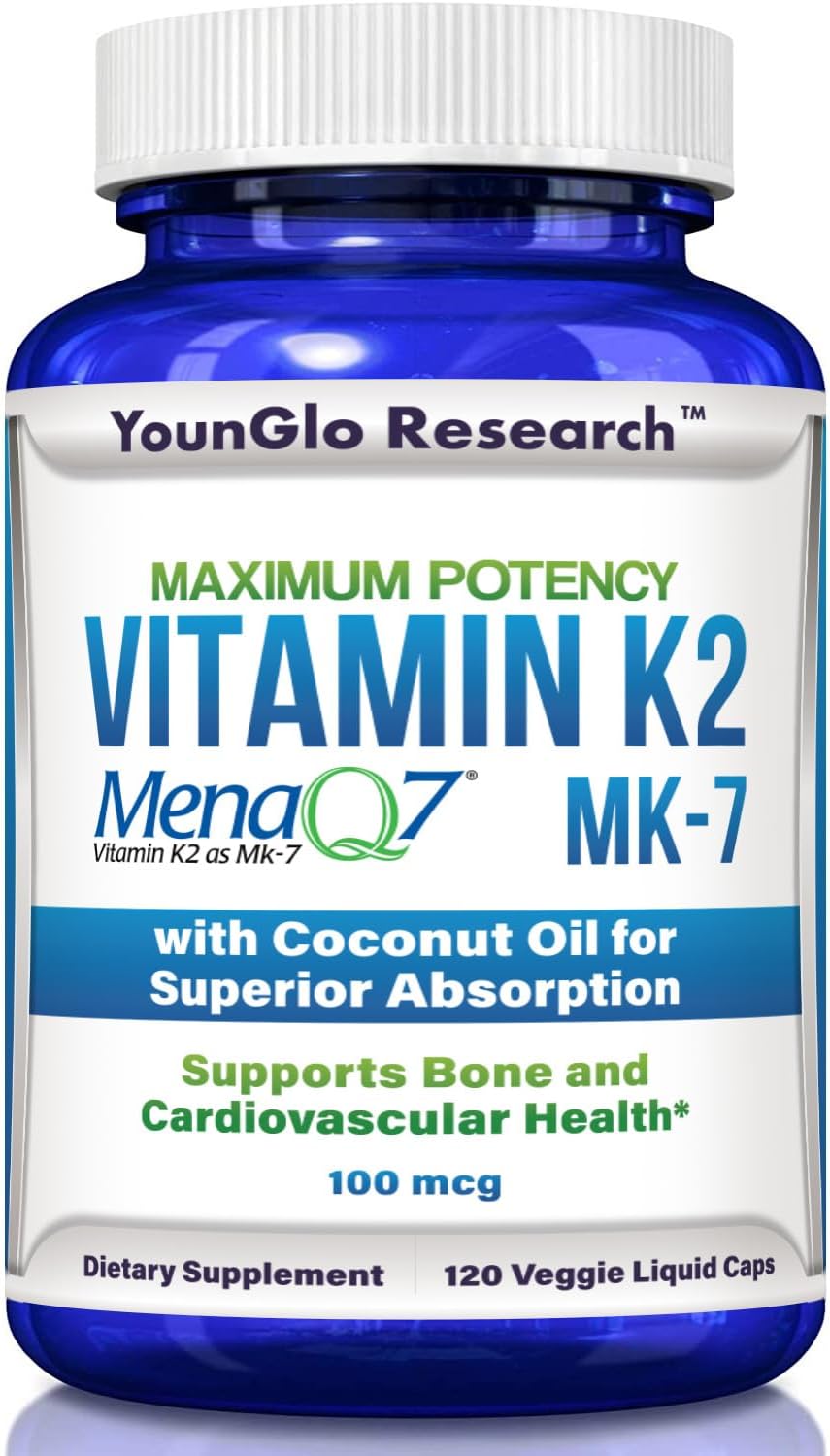 Vegan Liquid Capsules with Coconut Oil for Superior Absorption, 100 mcg of Vitamin K2 MK7 (MenaQ7) Dietary Supplement for Bone Health in Adults