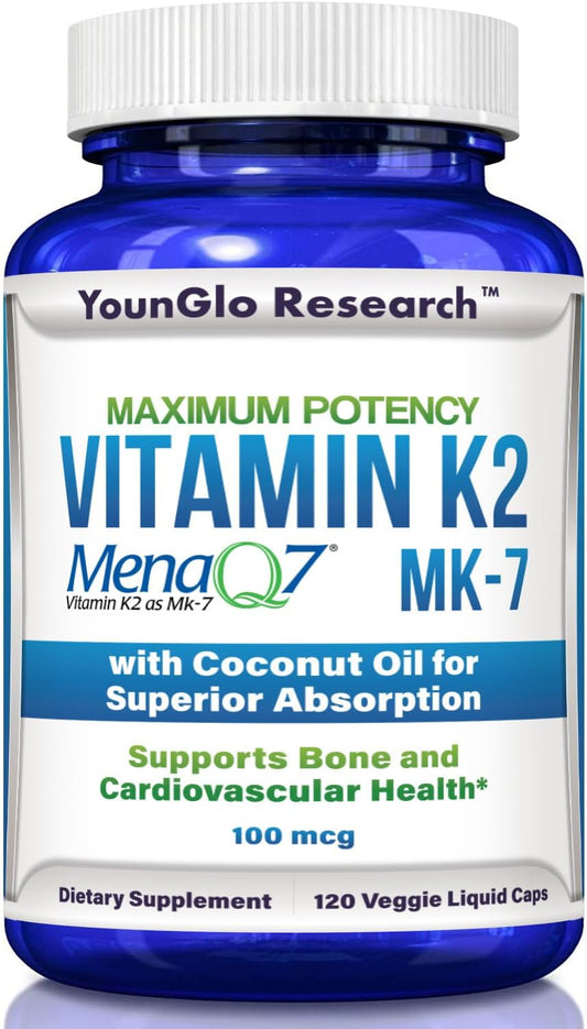 Vegan Liquid Capsules with Coconut Oil for Superior Absorption, 100 mcg of Vitamin K2 MK7 (MenaQ7) Dietary Supplement for Bone Health in Adults