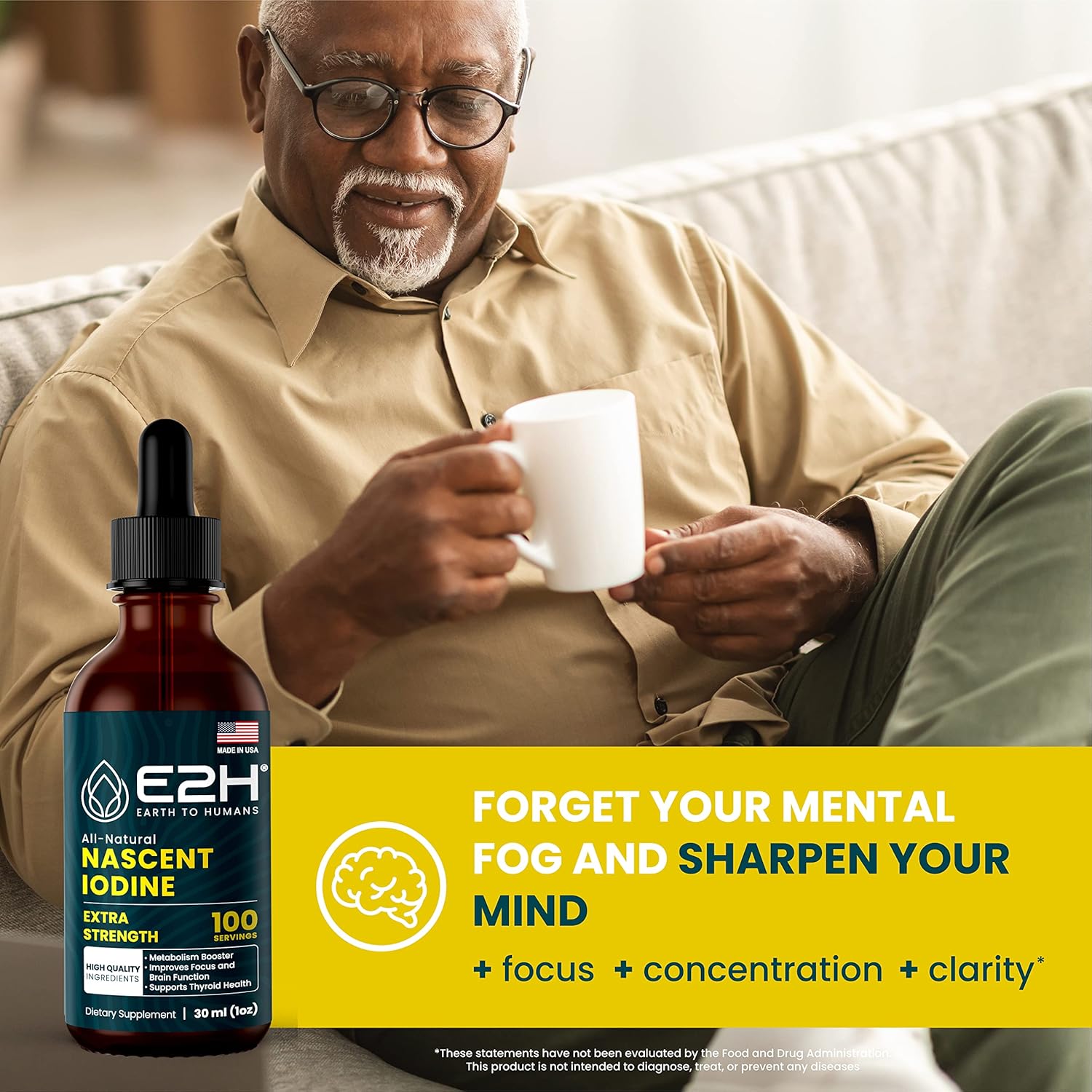 Vegan Liquid Iodine for Thyroid Support and Energy Boost - Non-GMO - E2H Earth to Humans E2H - 2 Bottles