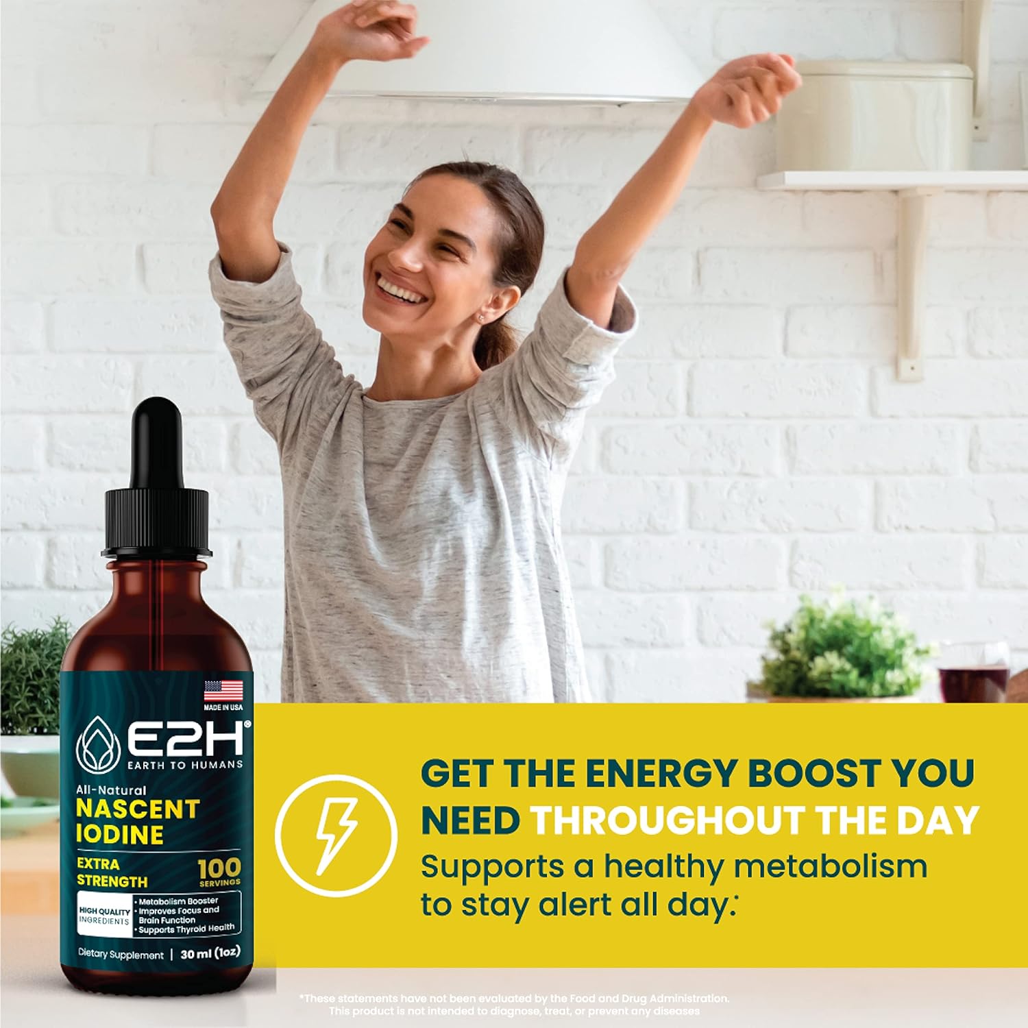 Vegan Liquid Iodine for Thyroid Support and Energy Boost - Non-GMO - E2H Earth to Humans E2H - 2 Bottles