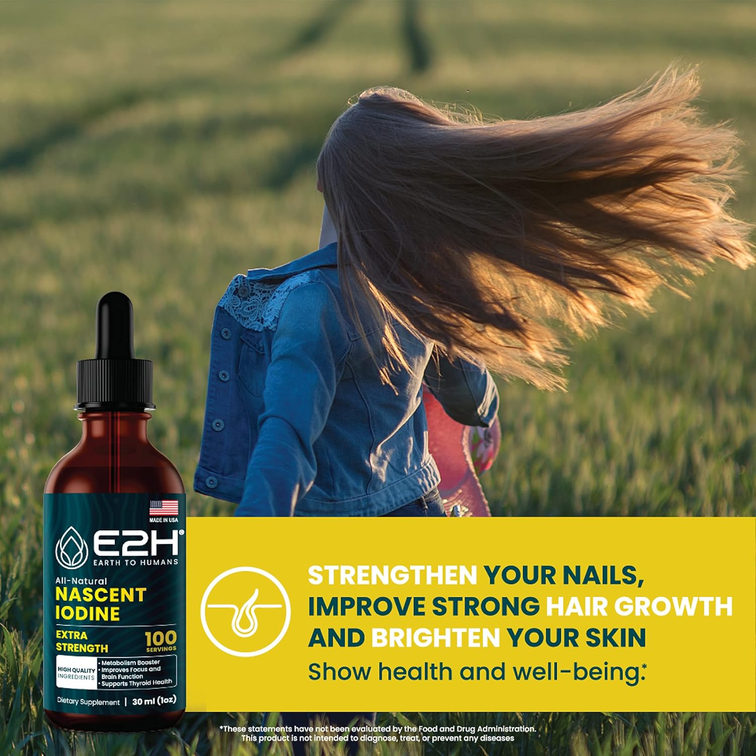 Vegan Liquid Iodine for Thyroid Support and Energy Boost - Non-GMO - E2H Earth to Humans E2H - 2 Bottles