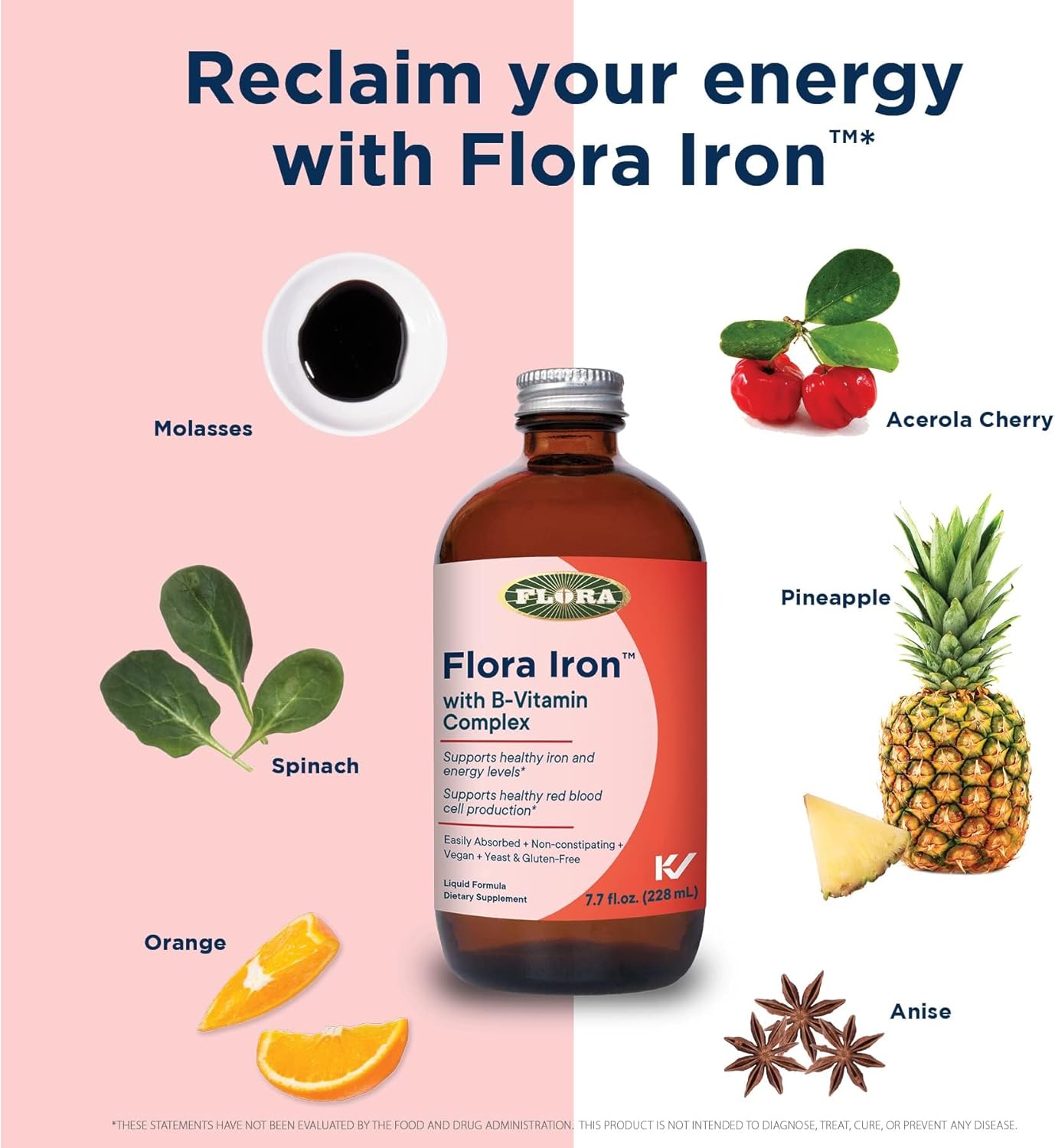 Vegan Liquid Iron Supplement with B-Vitamin Complex for Healthy Iron Levels - Non-Constipating & Highly Absorbable - Gluten & Yeast Free - 7.7oz Bottle