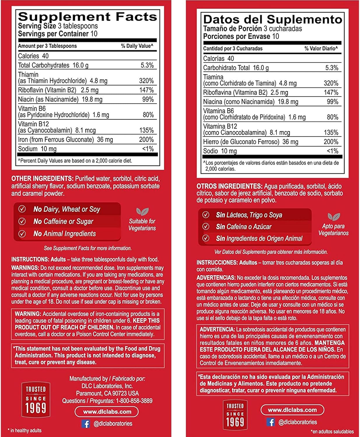 Vegan Liquid Iron Supplement with High Potency Iron & B Vitamins, 16 fl oz