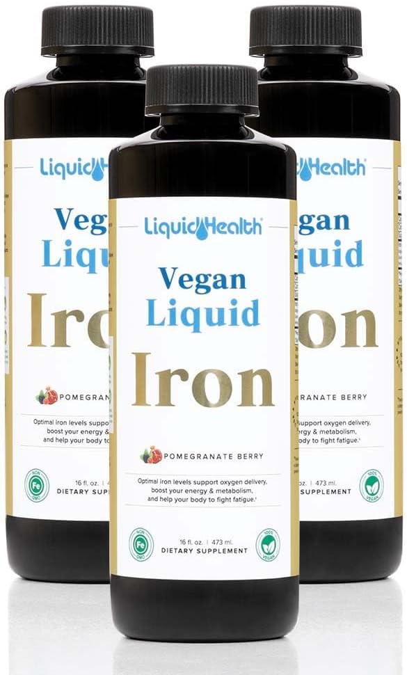 Vegan Liquid Iron Supplement with SunActive & Ferrochel Fe - Natural Energy & Immune Support - Non-GMO (3 Pack)