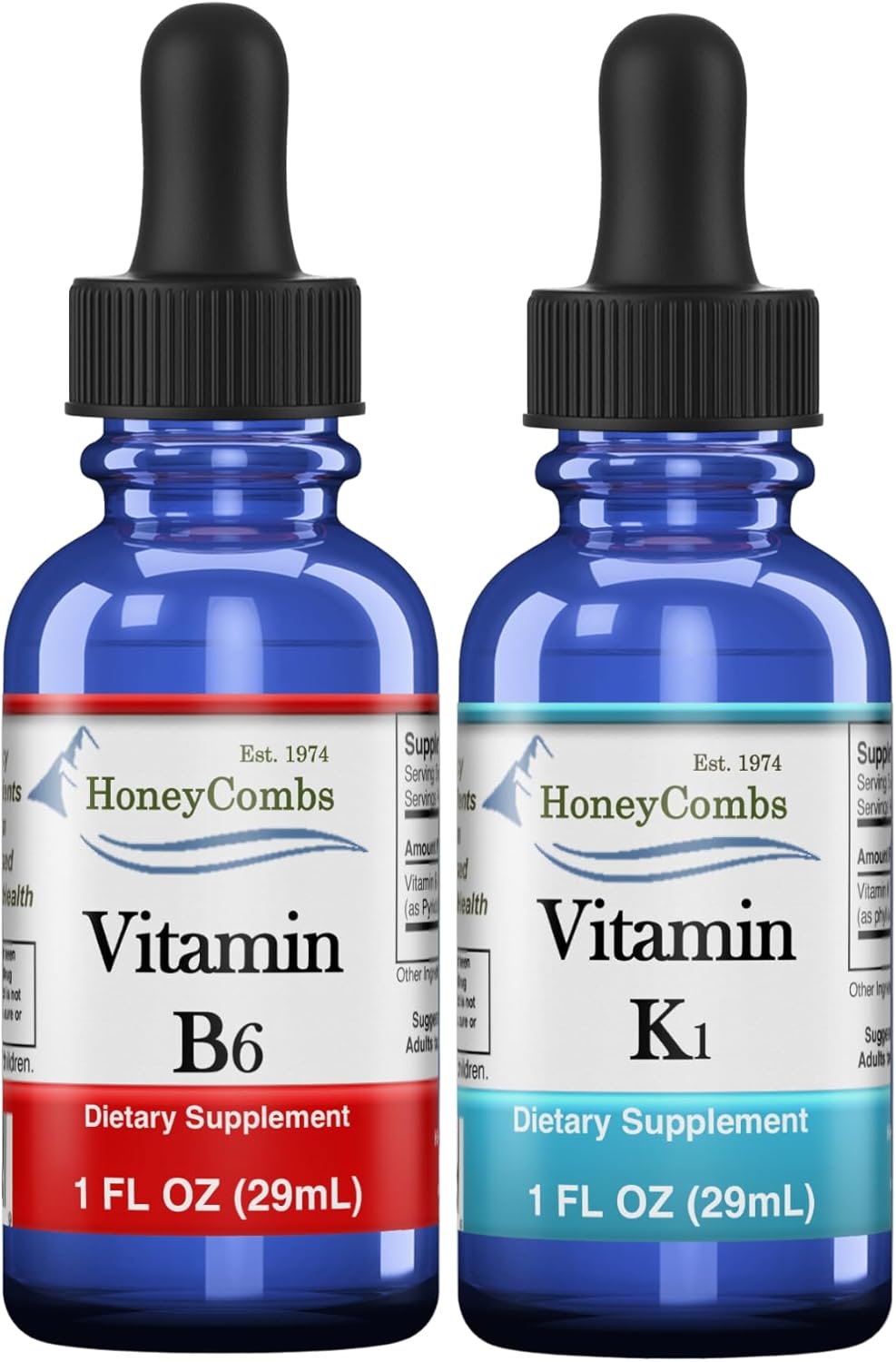 Vegan Liquid Vitamin B6 & K1 Drops for Overall Health - Non-GMO Pyridoxine & Vitamin K Extract - 1 fl oz