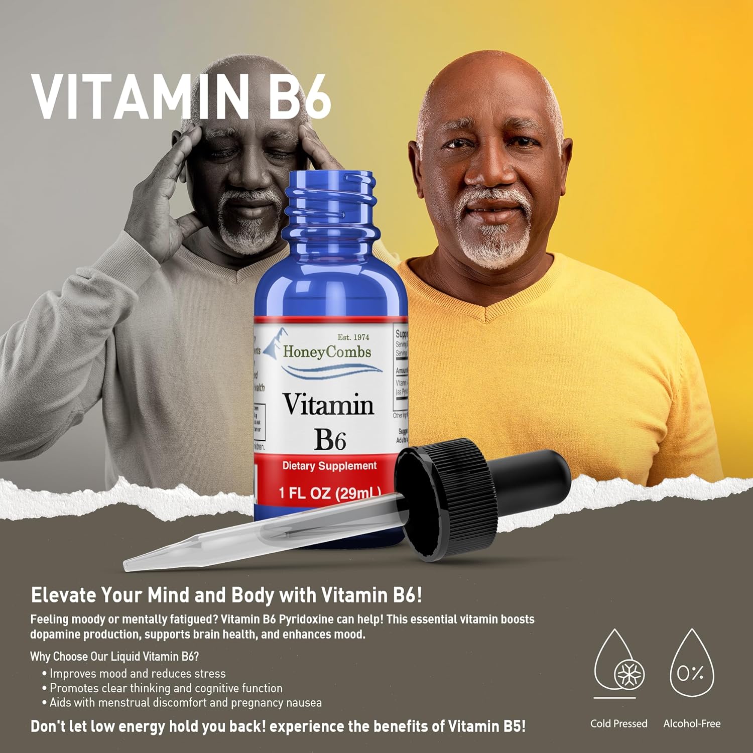 Vegan Liquid Vitamin B6 & K1 Drops for Overall Health - Non-GMO Pyridoxine & Vitamin K Extract - 1 fl oz