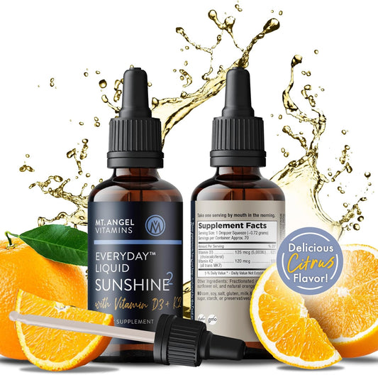 Vegan Liquid Vitamin D3 & K2 Supplement - 5000 IU D3, Trans MK7 K2 - Gluten-Free, Non-GMO - Ideal for Adults & Kids - Daily Sunshine Boost