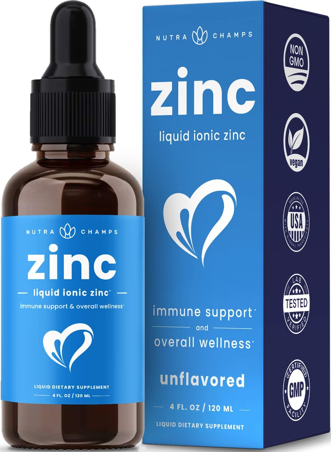 Vegan Liquid Zinc Drops with Vitamin C for Immune Support - 4 oz Sugar-Free Supplement for Kids & Adults