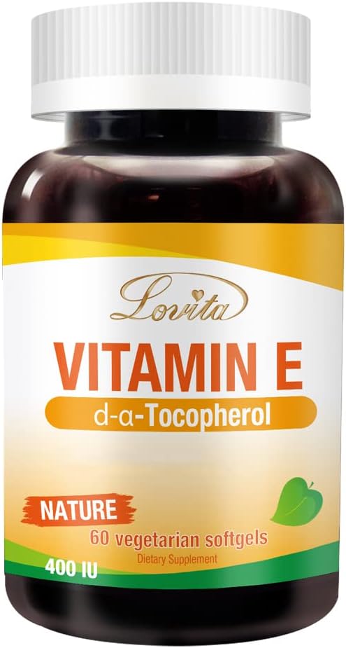 Vegan Lovita Vitamin E Softgels 400 IU - Natural D Alpha Tocopherol for Skin, Hair, Nails & Immune Support - 60 Vegetarian Capsules