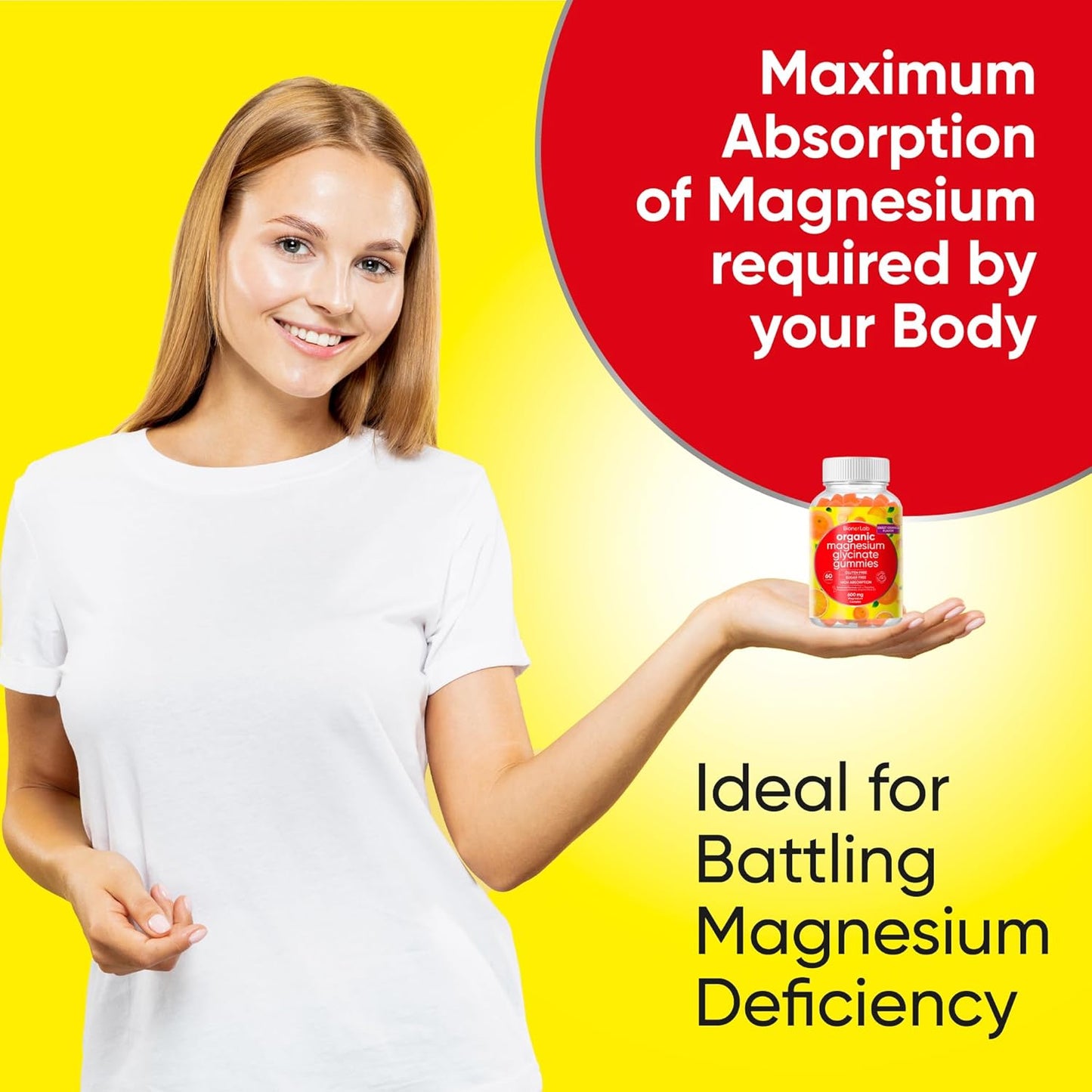 Vegan Magnesium Glycinate Chewable Gummies (600mg) with Calcium, Potassium, Vitamin D, B6, L-Theanine - Sugar & Gluten Free - Orange Flavor for Kids & Adults