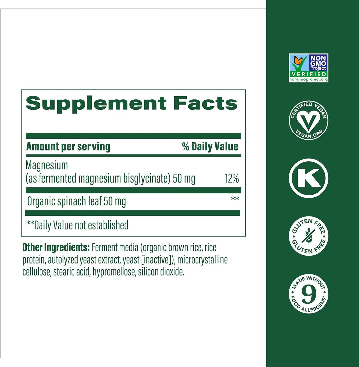 Vegan Magnesium Glycinate Supplement for Heart & Nervous System - Non-GMO, Gluten-Free, Kosher - 60 Tablets