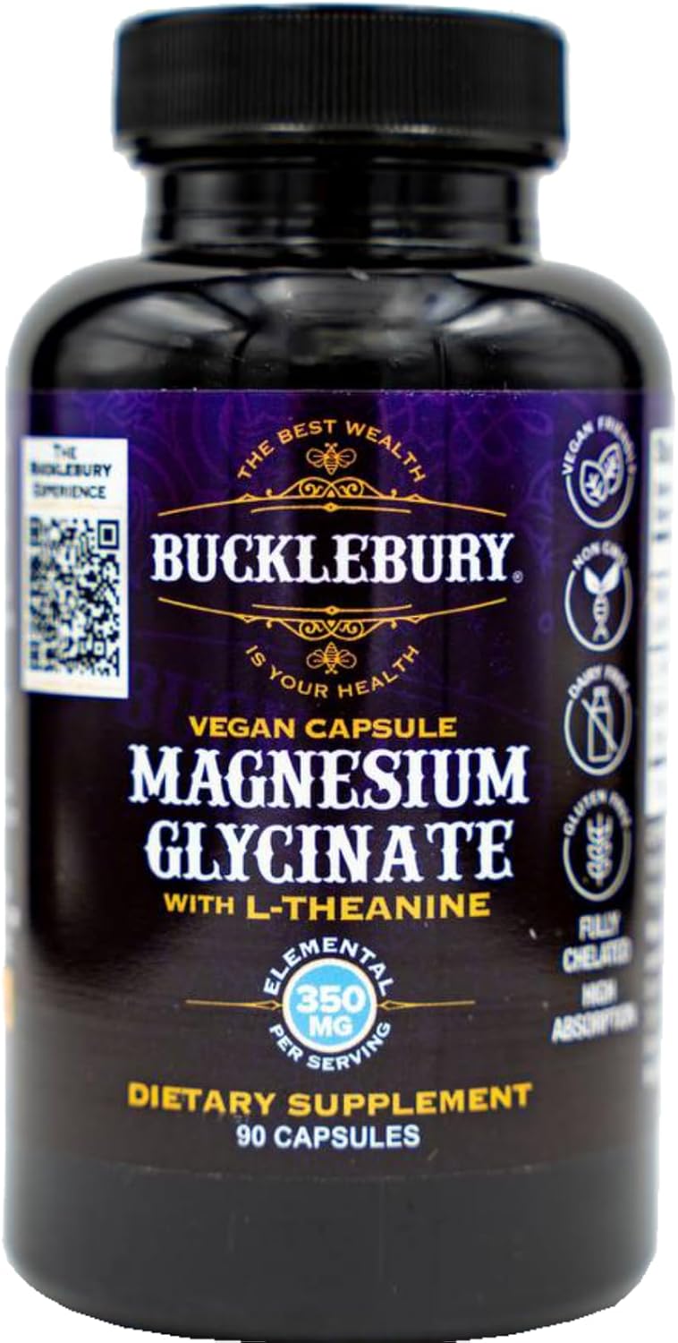 Vegan Magnesium Glycinate with L-Theanine Capsules for Sleep, Bone, and Muscle Support - 90 Count