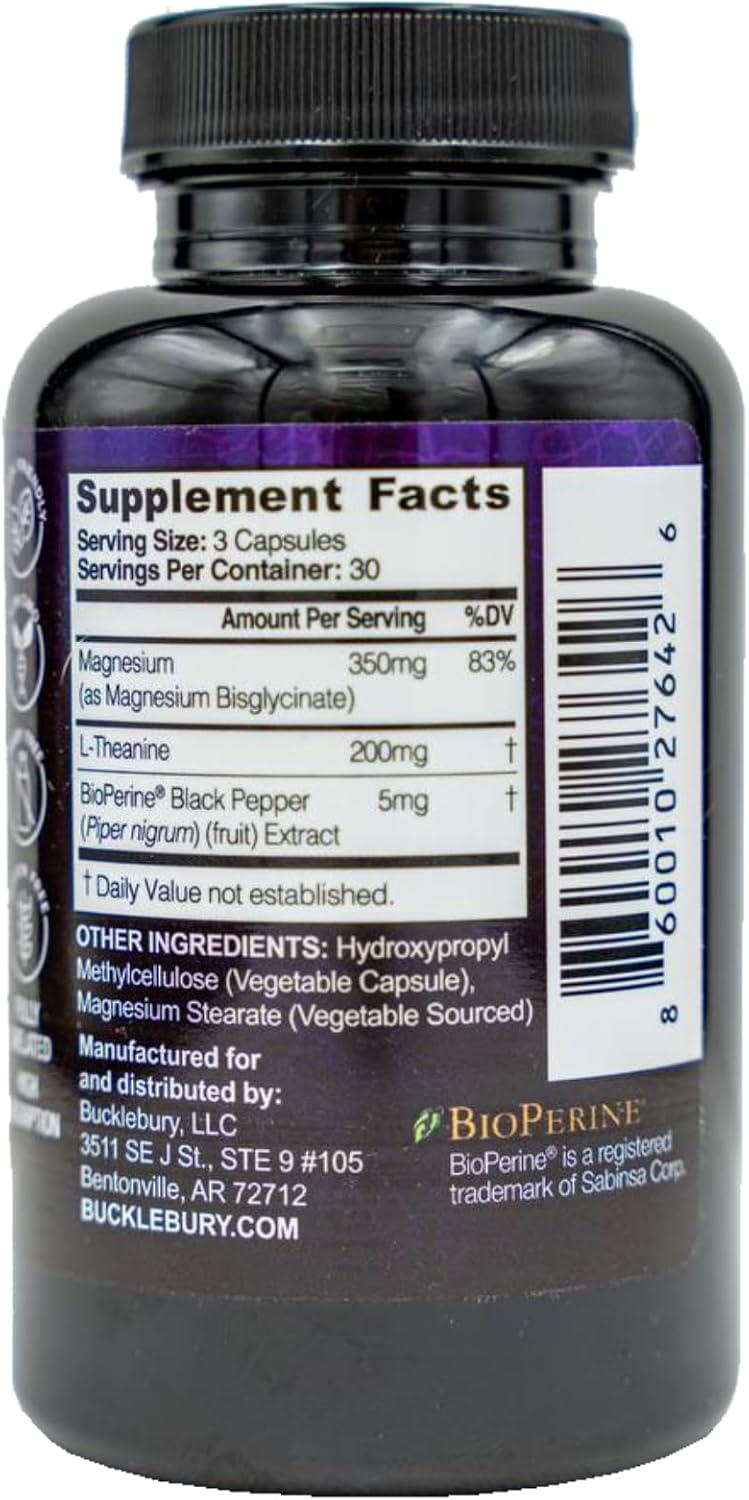 Vegan Magnesium Glycinate with L-Theanine Capsules for Sleep, Bone, and Muscle Support - 90 Count