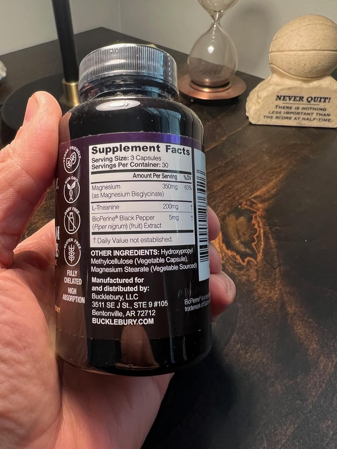 Vegan Magnesium Glycinate with L-Theanine Capsules for Sleep, Bone, and Muscle Support - 90 Count