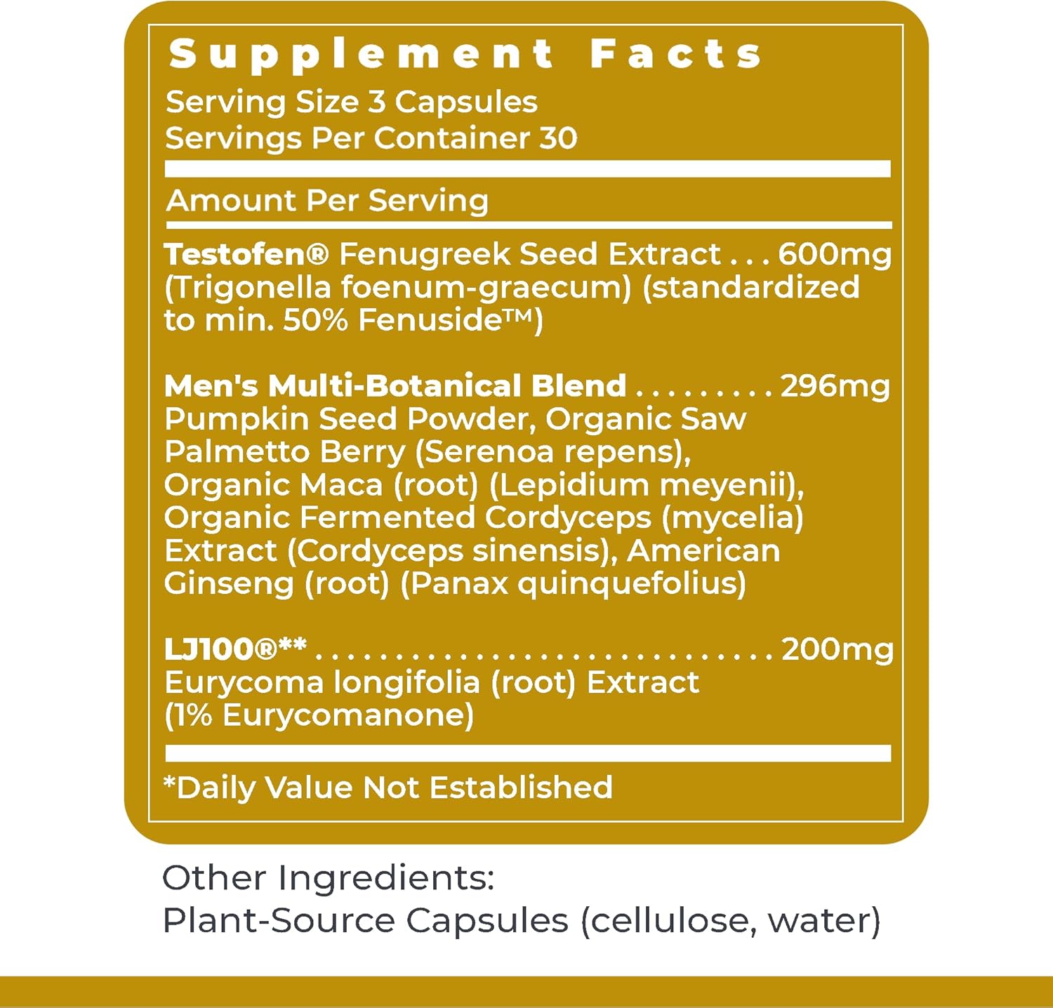 Vegan Male Andropause Support Supplement with Saw Palmetto, Maca & American Ginseng for Vitality & Desire - 90 Capsules