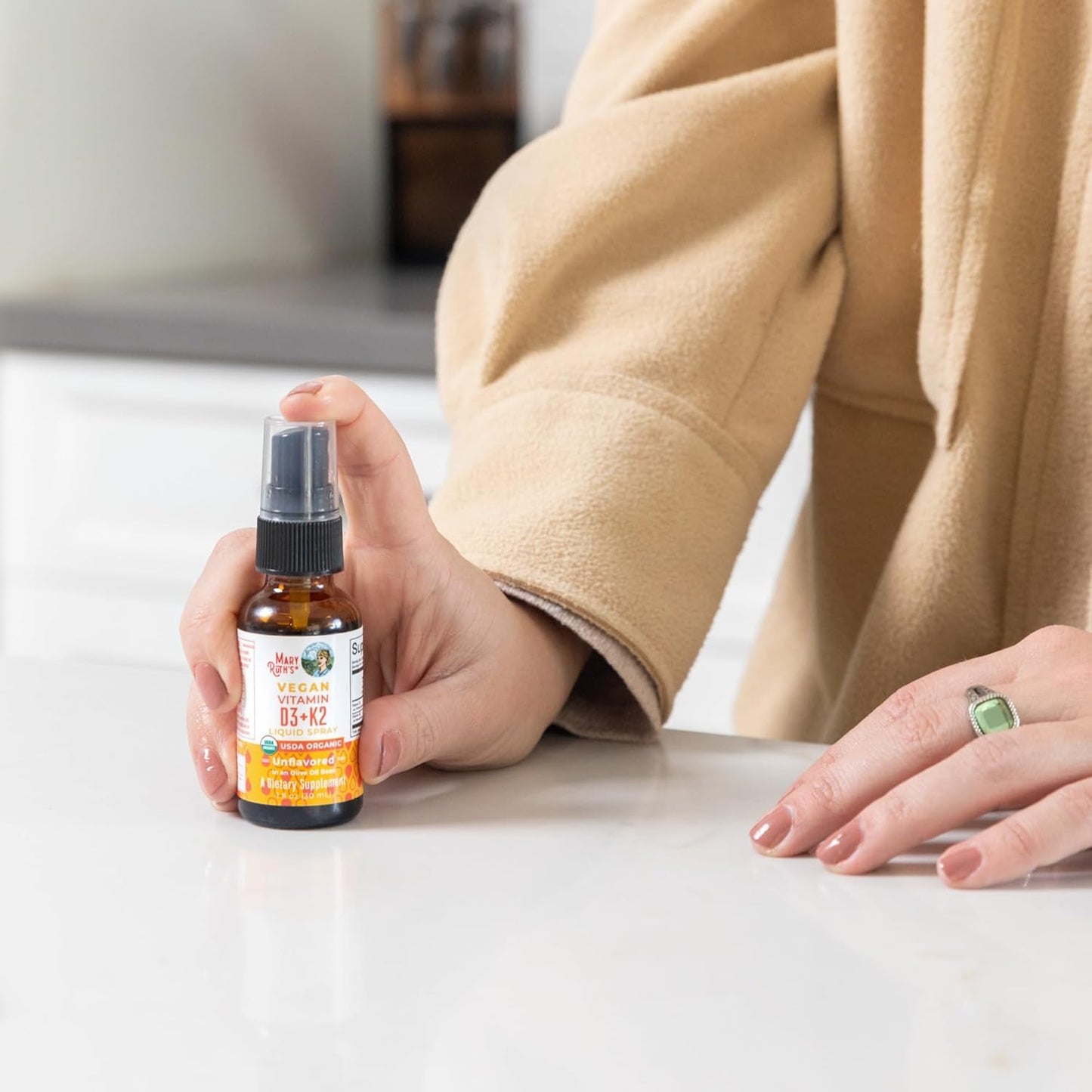 Vegan MaryRuth Organics Vitamin D3 K2 Spray for Strong Bones & Heart Health - 2 in 1 Supplement for Adults & Kids - 1 Fl Oz