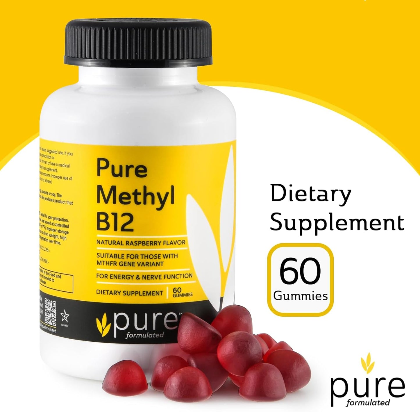 Vegan Methyl B12 Vitamin Gummies for Energy & Nerve Function - Gluten-Free & Dairy-Free - 60 Gummies 1500 mcg