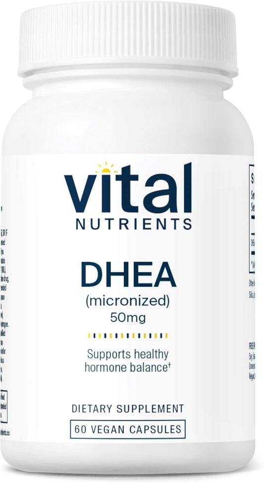 Vegan Micronized DHEA 50mg Capsules for Hormone Balance & Metabolism Support - Gluten, Dairy, Soy Free - 60 Count