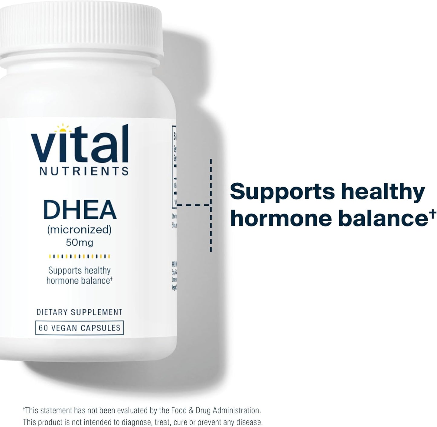 Vegan Micronized DHEA 50mg Capsules for Hormone Balance & Metabolism Support - Gluten, Dairy, Soy Free - 60 Count