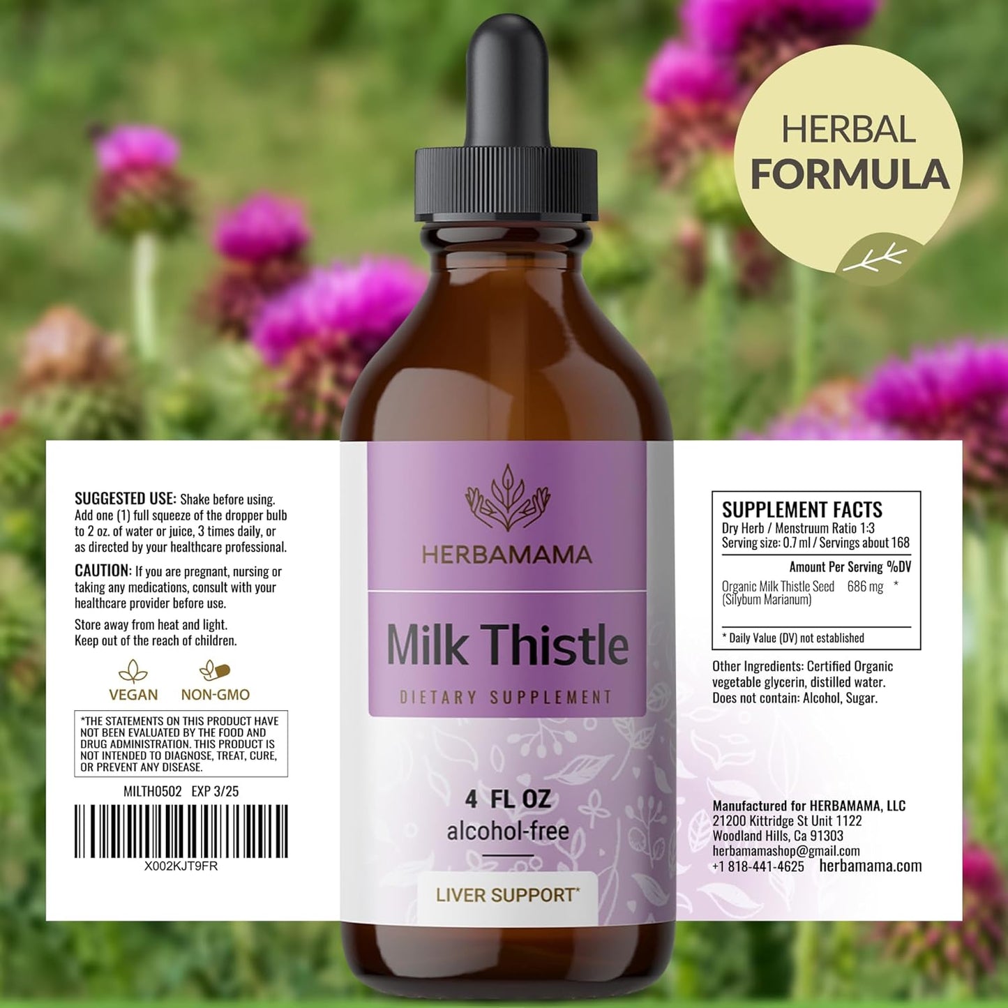 Vegan Milk Thistle Liver Detox Drops - Non-GMO Liver Cleanse Support Supplement - Alcohol & Sugar-Free Tincture, 56-Day Supply