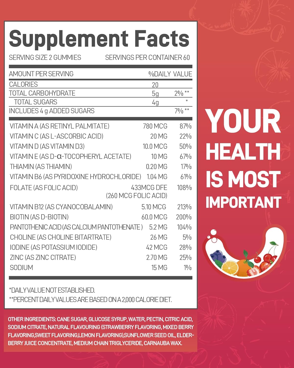 Vegan Mixed Berry Flavored Multivitamin Gummies for Adults - 120 Count