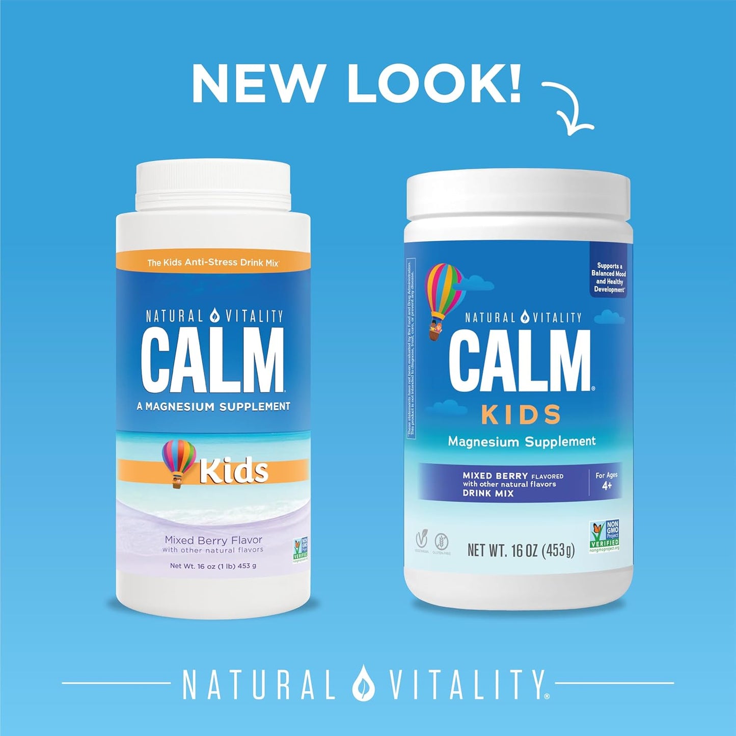 Vegan Mixed Berry Flavored Natural Vitality Calm Sleep Aid Drink Mix with Magnesium Citrate, GABA - 16 oz.