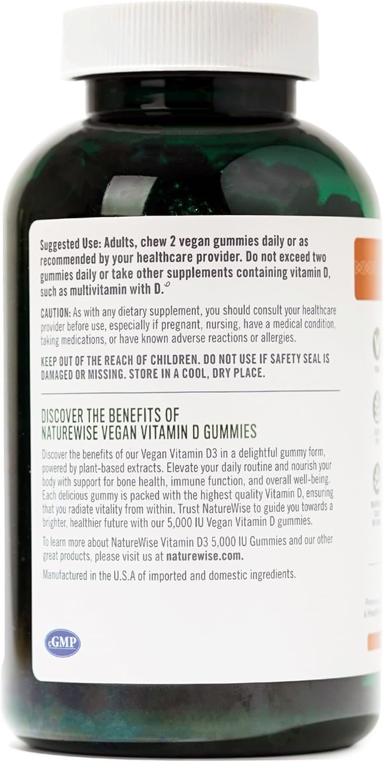 Vegan Mixed Berry Flavored Vitamin D3 Gummies - 5000 IU Immune Support for Adults - 180 Count - Gluten Free, Non-GMO - Muscle & Bone Strength