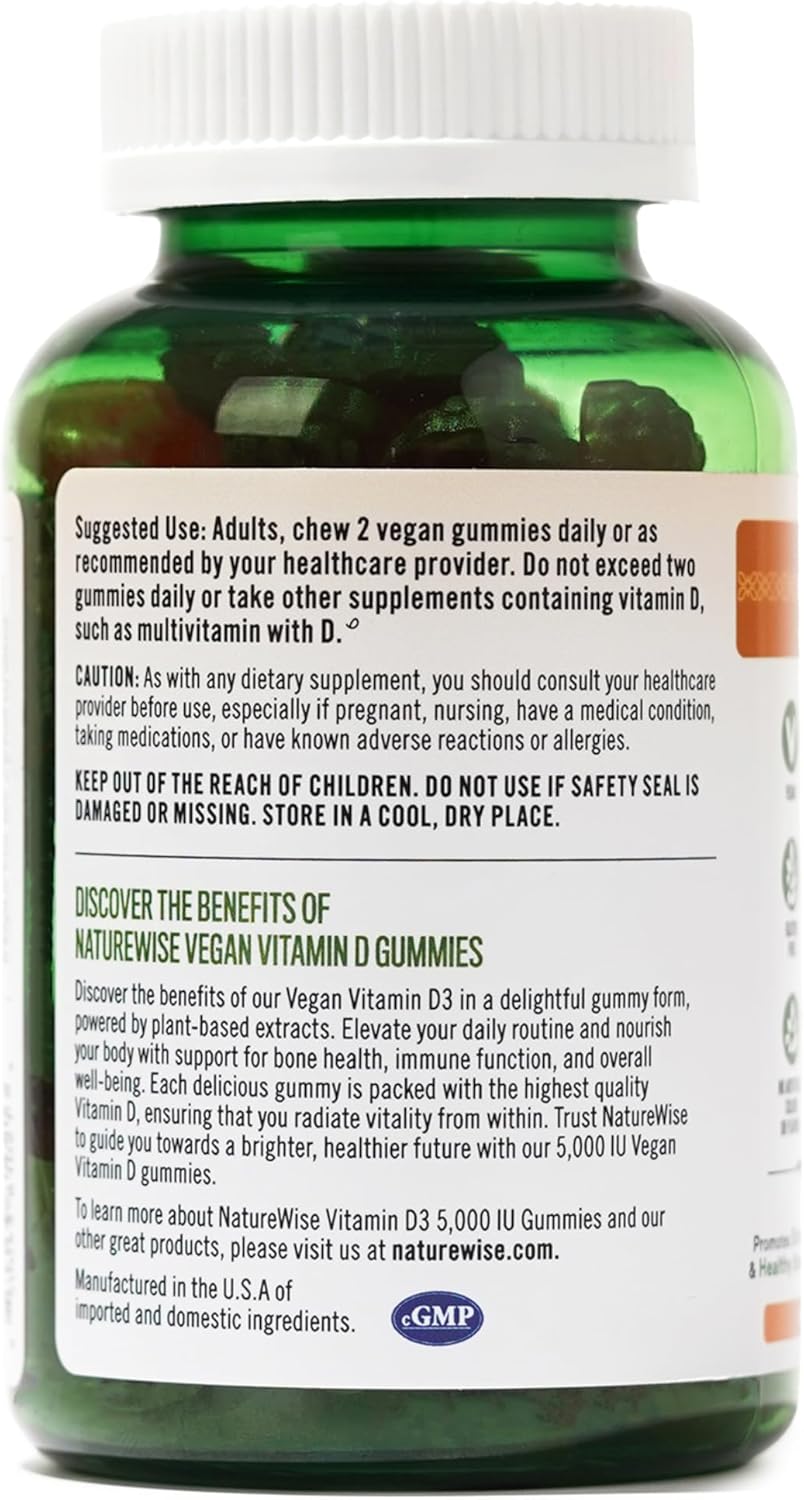 Vegan Mixed Berry Vitamin D3 Gummies for Adults - 5000 IU - Immune, Muscle & Bone Support - Gluten-Free - 60 Count