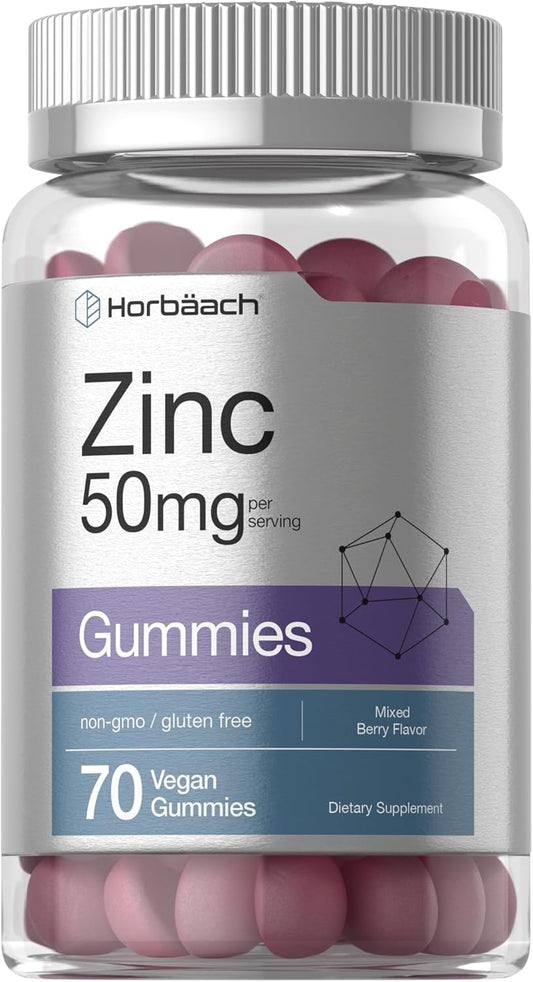 Vegan Mixed Berry Zinc Gummies - 50mg - Non-GMO & Gluten Free - 70 Count - Zinc Citrate Dietary Supplement