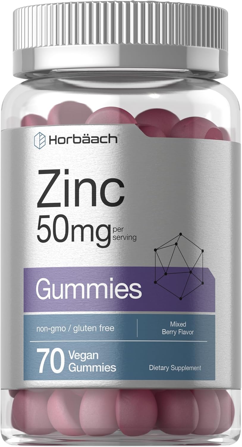 Vegan Mixed Berry Zinc Gummies - 50mg - Non-GMO & Gluten Free - 70 Count - Zinc Citrate Dietary Supplement