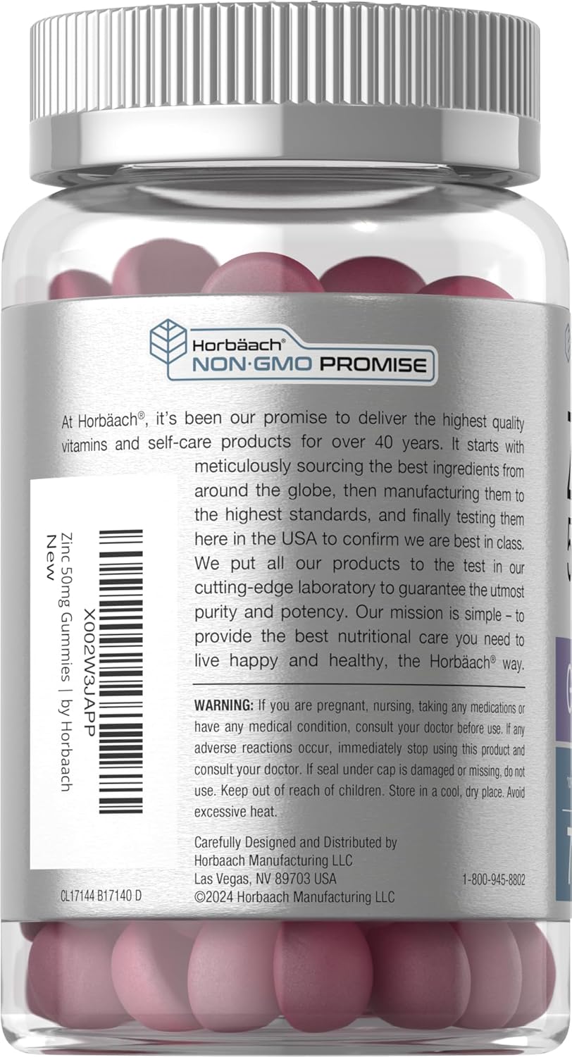 Vegan Mixed Berry Zinc Gummies - 50mg - Non-GMO & Gluten Free - 70 Count - Zinc Citrate Dietary Supplement