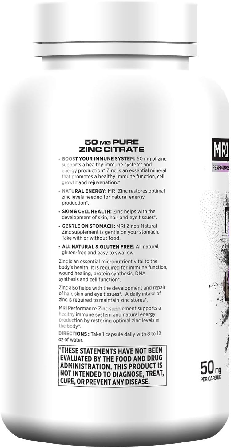 Vegan MRI Zinc Capsules 50mg for Immune System, Muscle Repair, Lean Muscle, Energy & Endurance Boost