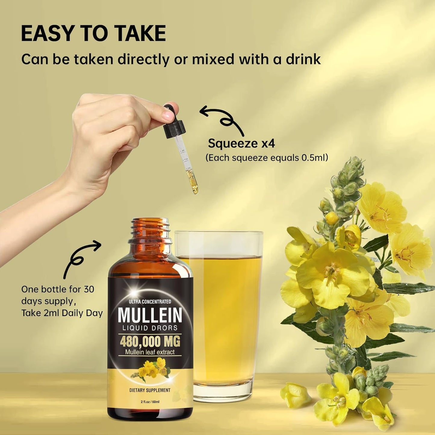 Vegan Mullein Leaf Extract Drops 480,000mg for Lung Detox & Cleanse - 13-in-1 Formula (2 Pack)