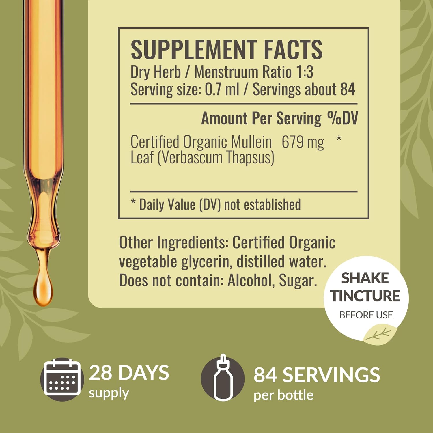 Vegan Mullein Leaf Extract Drops for Lung Detox Support - Non-GMO Respiratory Supplement - 28-Day Supply