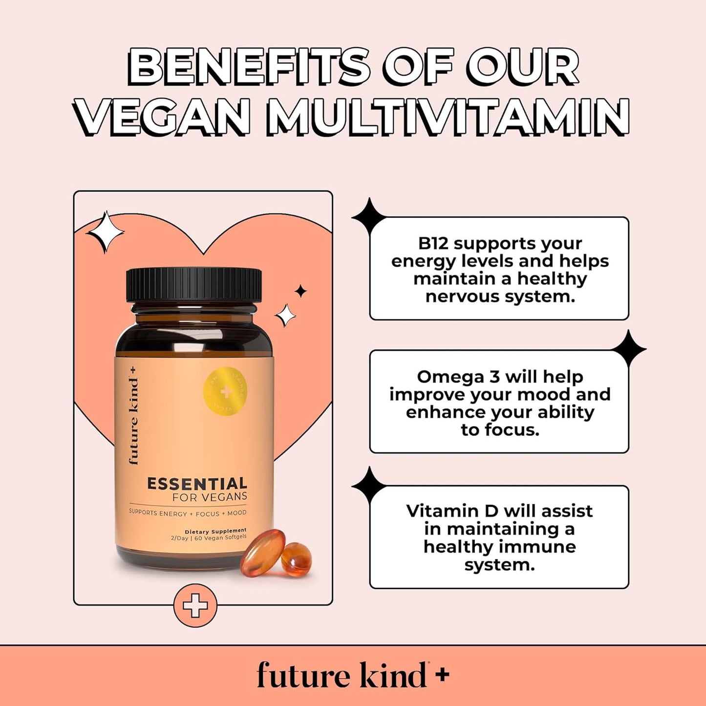 Vegan Multivitamin Bundle with B12, Omega 3, and Vitamin D3 - Complete 42 Vitamin Supplement for Men and Women