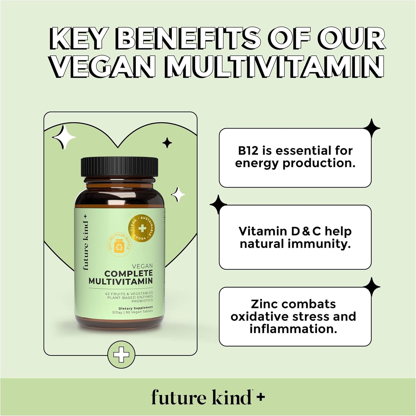 Vegan Multivitamin Bundle with B12, Omega 3, and Vitamin D3 - Complete 42 Vitamin Supplement for Men and Women