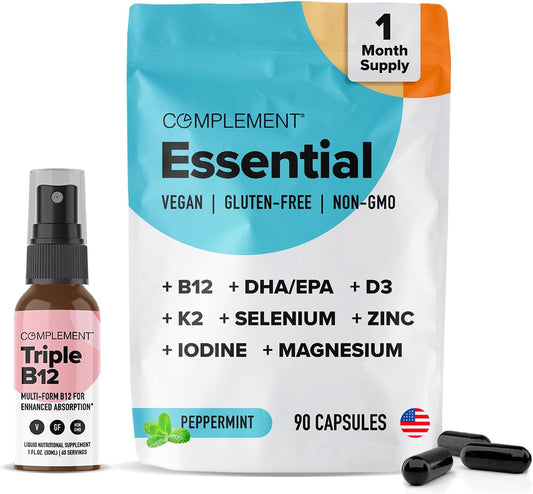 Vegan Multivitamin Bundle with B12 Spray - Omega 3, Vitamin D3 K2, Zinc, Magnesium - Energy & Immune Support - 30 Servings, 90 Capsules & 60 Servings