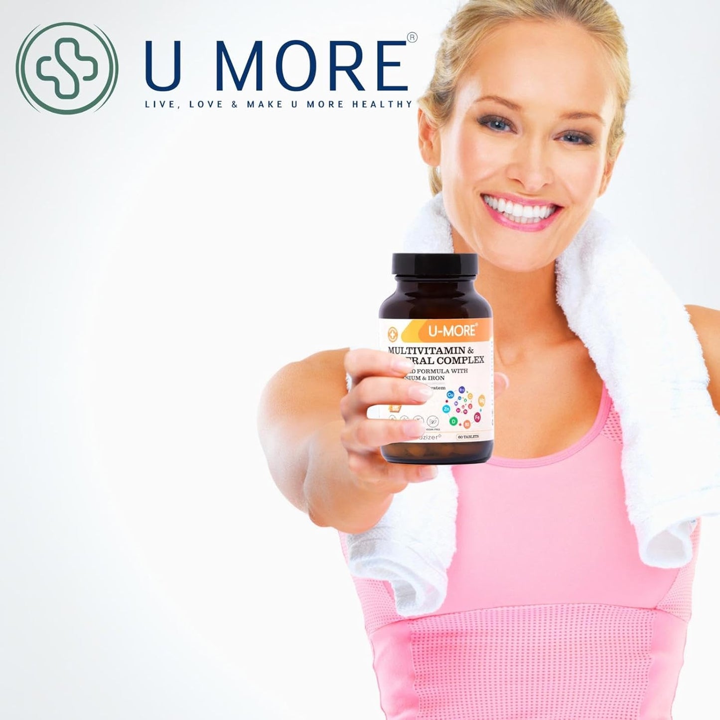 Vegan Multivitamin & Mineral Complex with Calcium, Magnesium, Vitamin A, B, C, D, Iron, Zinc - 60 Tablets for Immune Support & Overall Health