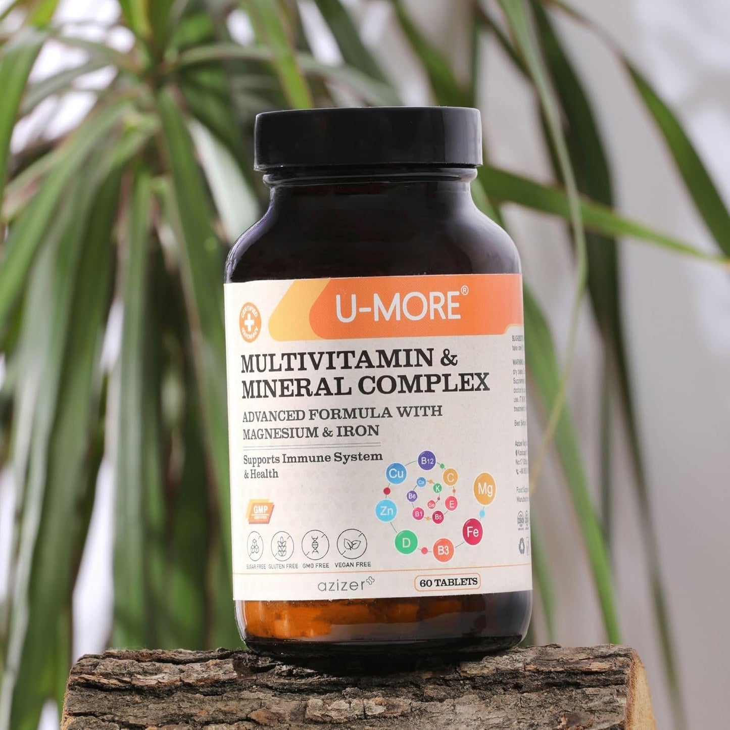 Vegan Multivitamin & Mineral Complex with Calcium, Magnesium, Vitamin A, B, C, D, Iron, Zinc - 60 Tablets for Immune Support & Overall Health