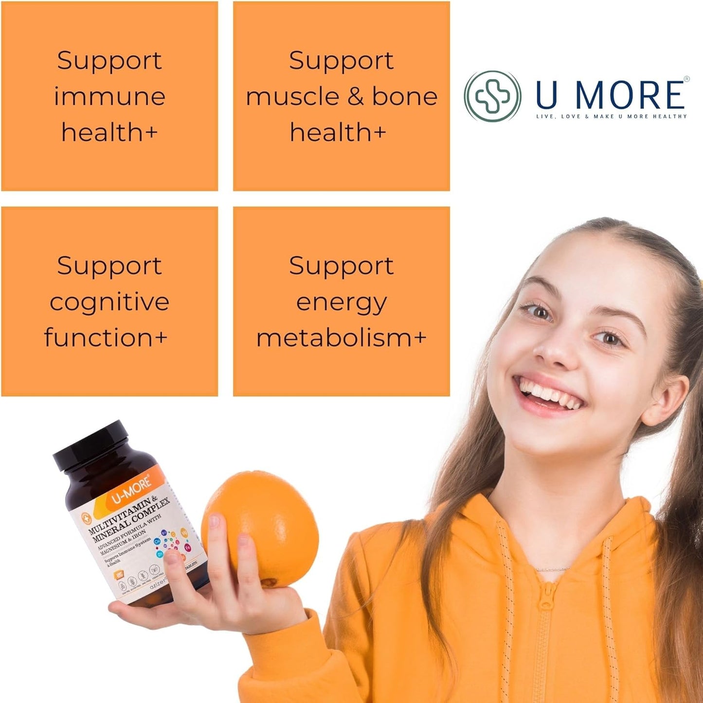 Vegan Multivitamin & Mineral Complex with Calcium, Magnesium, Vitamin A, B, C, D, Iron, Zinc - 60 Tablets for Immune Support & Overall Health