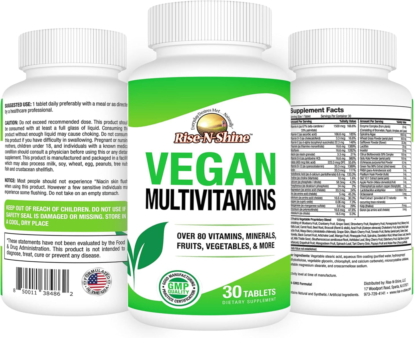 Vegan MultiVitamins Complete Daily Supplement for Men and Women - Over 80 Vitamins, Minerals, Fruits, Vegetables - 30 Count