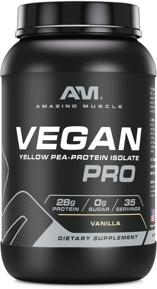 Vegan Muscle Protein Powder | 28g Protein | 34 Servings | No Sugar | Pea Protein Isolate | USA Made (3 Lb, Vanilla)